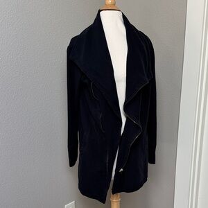 Caslon black terry long asymmetrical cardigan shawl hoodie size small